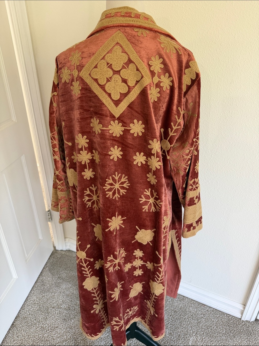 Embroidered Velvet Kimono Coat, Boho Floral Jacket - Picture 5 of 5